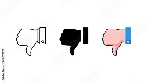three thumbs down gestures with mobile devices flat design vector illustration