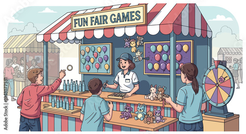 Kids playing carnival games at a fun fair with prizes