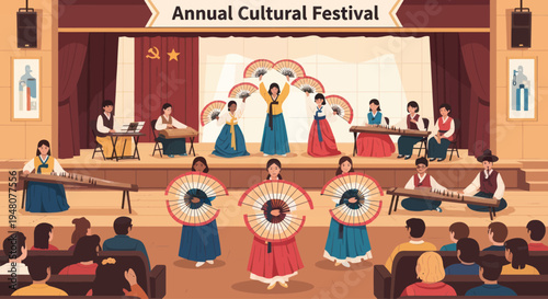 Korean Cultural Festival Performance with Traditional Music and Dance on Stage