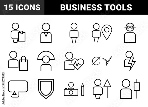 Business and office line icon set. Vector pictograms of lightbulb, checklist, user, cloud, megaphone, speech bubble, and shield, thin outline illustration.
