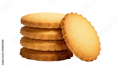 Canvastavla Isolated stack of delicious golden butter cookies with one ridged shortbread bis