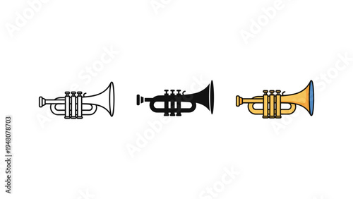 three brass musical instruments trumpet trombone and french horn flat design vector illustration