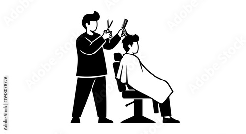 Barber Cutting Hair with Scissors.