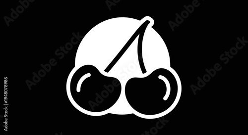 Simple Cherry Icon on Black Background.
