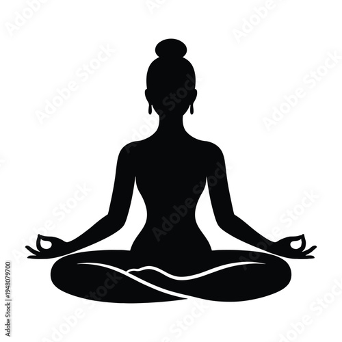 Woman Meditating in Lotus Pose Silhouette Vector