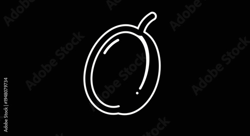 Simple White Peach Icon on Black.