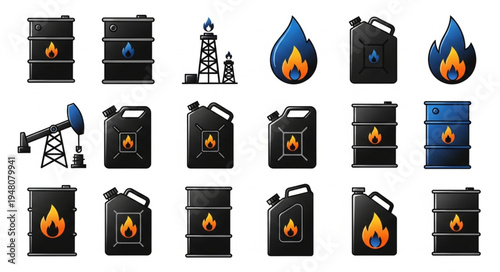 Oil and Gas Industry Icons - Fuel, Energy, and Petroleum Concepts.