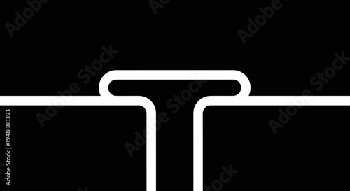 White T Shape on Black Background.