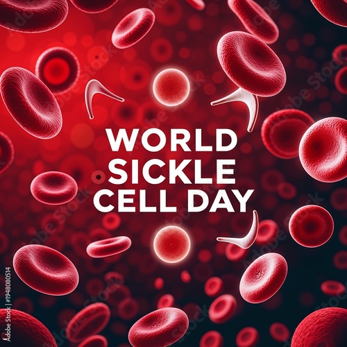 Vibrant red blood cells on dark background for world sickle cell day awareness