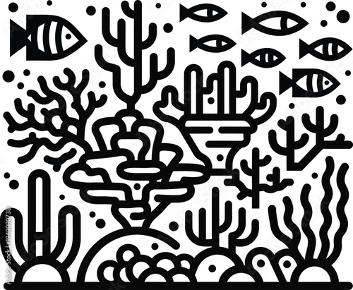 underwater scene, coral reef, fish