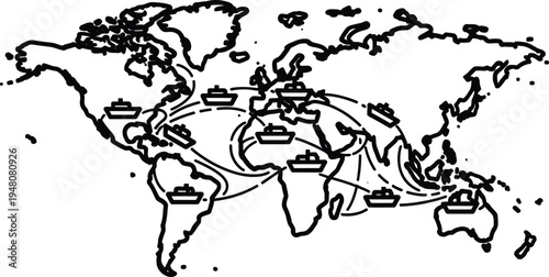 Global shipping routes map