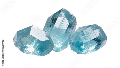 Obraz na płótnie Isolated aquamarine crystals natural uncut gemstones mineral group on a pure sur