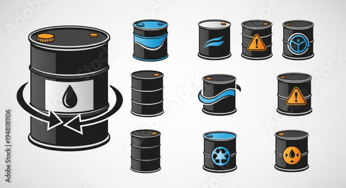 Oil Barrel Icons - A Collection of Industrial and Environmental Symbols.