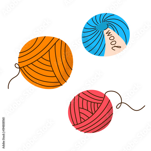 Yarn ball vector illustration. Colorful wool skeins for knitting hobby, handmade craft workshop, and textile store marketing flat design.