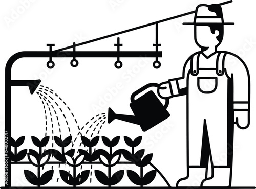 gardener watering plants in greenhouse