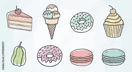 Assorted Desserts and Fruits Illustration.