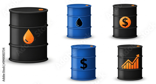 Oil Barrel Icons - Symbolizing Energy, Finance, and Market Trends.