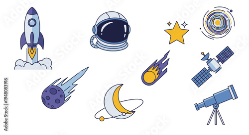 Space icons with rocket and planets 1.