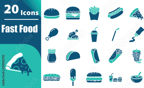 Fast food icons on white background.