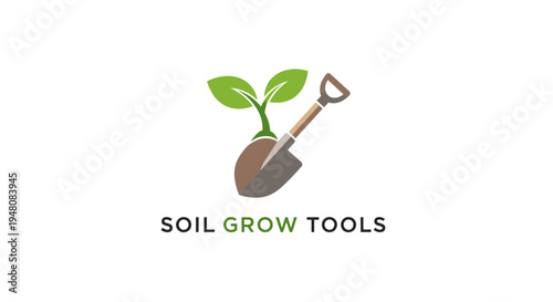 Sprouting plant in garden shovel.