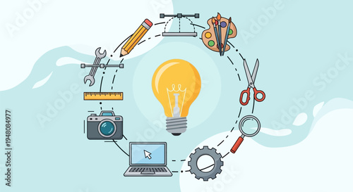 Creative Process with Lightbulb and Tools.