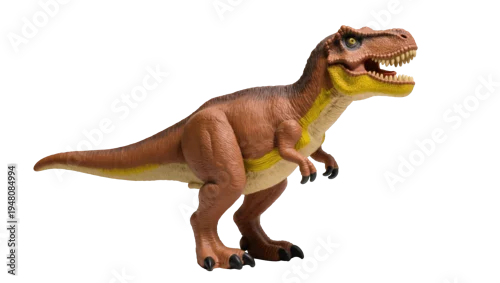 Fototapeta na wymiar Isolated fierce tyrannosaurus rex dinosaur toy with open mouth and sharp teeth