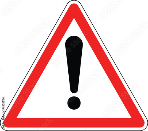 General Danger (!) Warning Road Sign, European Red Triangle Traffic Symbol for Hazards and Road Safety, Editable Vector