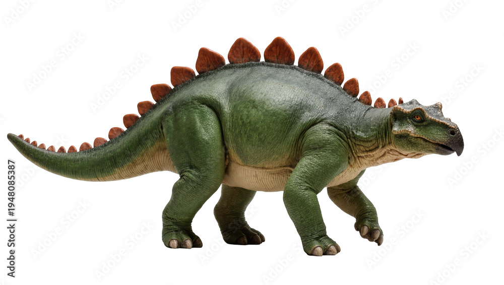 Fototapeta premium Isolated realistic prehistoric large green dinosaur standing, featuring impressive armored back plates
