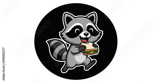 Cartoon raccoon eating sandwich
