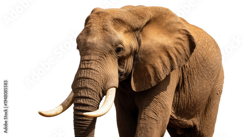 Фотография Isolated majestic wild African elephant with long white tusks and wrinkled skin