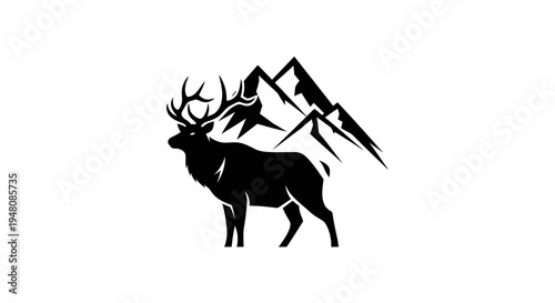 Elk silhouette and mountain range