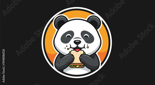 Cartoon panda eating sandwich