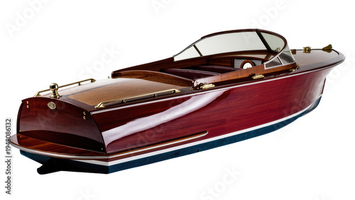Foto Isolated classic polished mahogany luxury speed boat with elegant wooden deck an