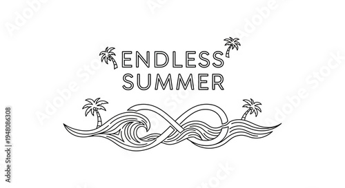 Vector wave and palm tree summer icon