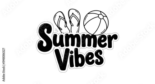 Summer Vibes icon with flip flops and beach ball vector