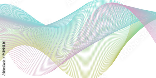 Flowing wave pattern gradient smooth curve shape isolated on transparent background. Technology , science lines flow and motion energy blend.