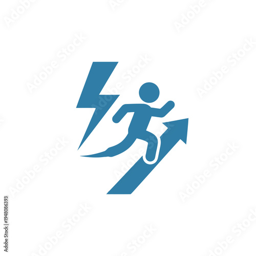 Progress Icon – Person Running Up Arrow with Lightning Symbol