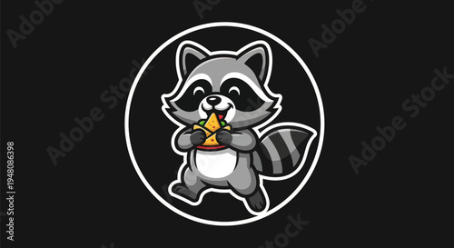Cartoon raccoon eating snack