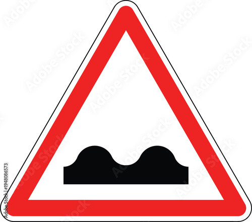 Uneven Road Surface Warning Road Sign, European Red Triangle Traffic Symbol for Bumpy Road / Pothole Hazard, Editable Vector