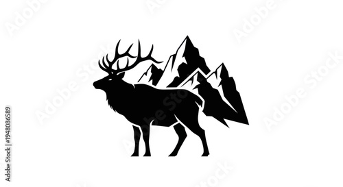 Elk silhouette and mountain range