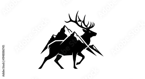 Silhouette of a stag and mountains