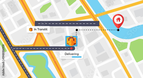 GPS Navigation Map with Delivery Location.