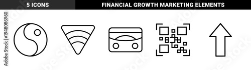 Business and finance icon set. Vector pictograms of megaphone, calculator, chart, lightbulb, handshake, calendar, and trophy, thin outline illustration.