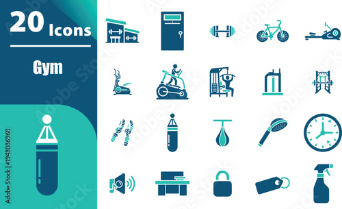 Gym icons and fitness symbols.