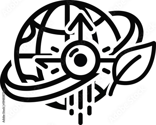 ecological globe with leaf and arrows