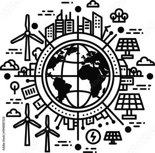eco friendly city concept with globe and renewable energy