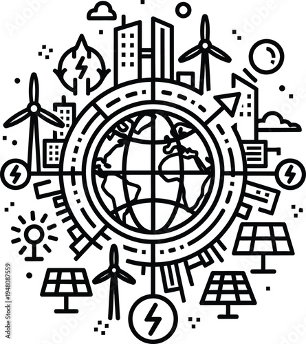 eco friendly energy concept with globe and renewable sources