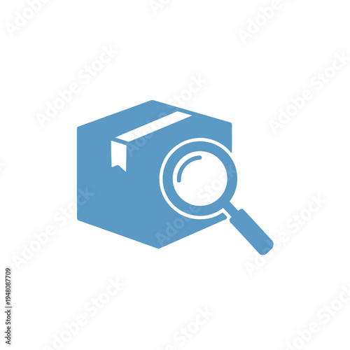 Minimalist Package Icon with Magnifying Glass Representing Logistics and Tracking