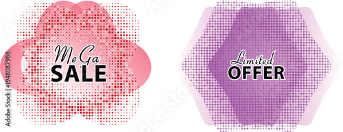 Mega sale and limited offer abstract sale badges with halftone effect