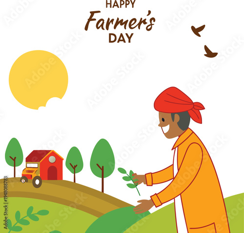 Happy Farmer?s Day Illustration Featuring Smiling Indian Farmer with Seed.